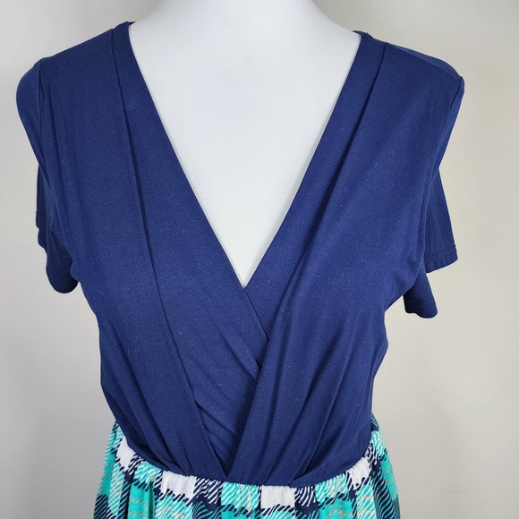 ModCloth‎ Gilli Dress Womens Small  Turquoise Plaid Stretch Comfort Party Office - Picture 2 of 14